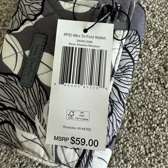 Vera Bradley RFID Blocking Mini‎ Tri-Fold Trifold Wallet Moon Shadow Meadow - Picture 7 of 7